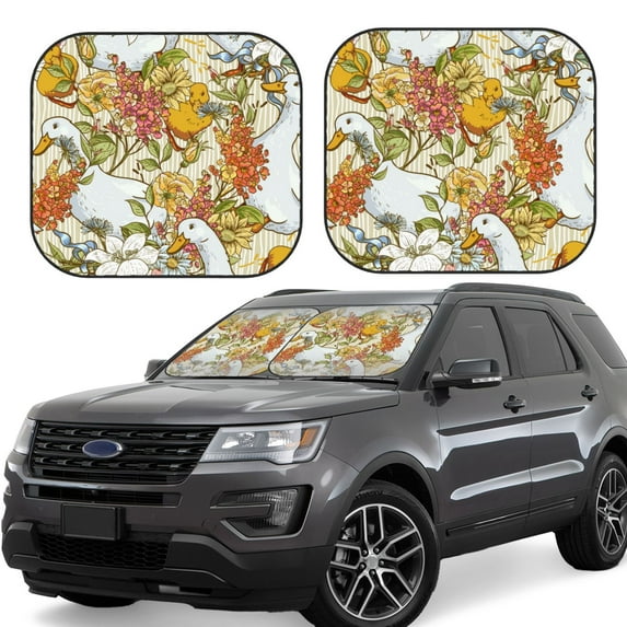 Haiem Ducks And Flowers Windshield Sun Shade: Universal Foldable 2-Piece Car Front Window Sunshade - Blocks Uv Rays, And Reduces Heat,Essential Car Accessory Small