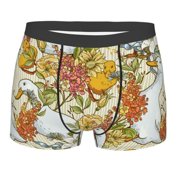 Haiem Ducks and Flowers Men's Boxer Briefs, Every Day Comfort Stretch Cotton Moisture-Wicking Underwear-Small