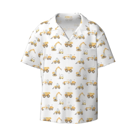 Haiem Dump Truck Men's Casual Shirts Short Sleeve Button Down Shirts Fashion Textured Summer Beach Shirt-3X-Large