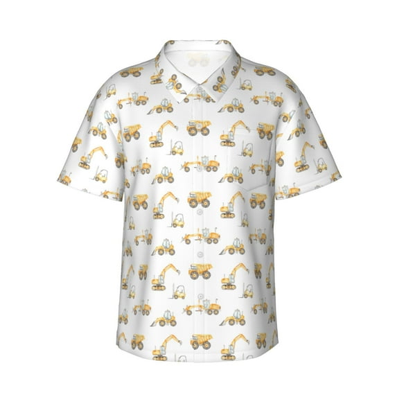 Haiem Dump Truck Printed Hawaiian Shirt for Men - Men’s Casual Beach Summer Shirts - Stretch Fabric with Modern Fit-Medium