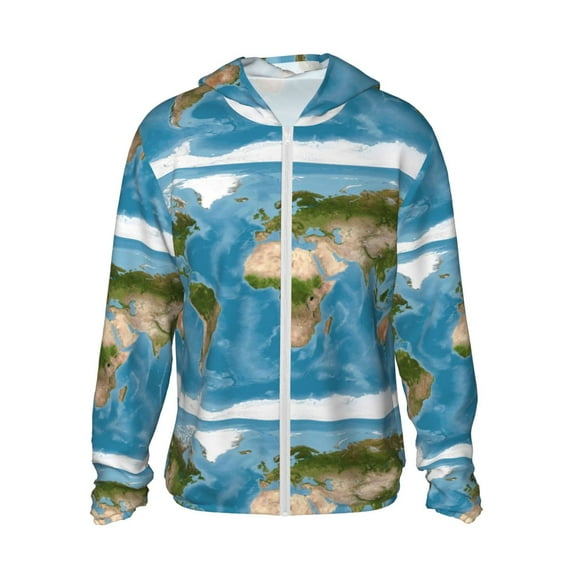 Haiem Earth View World Map UPF 50+ Fishing Shirts for Men Long Sleeve UV Sun Protection Hoodie Non-Mask Outdoor Hiking Shirts