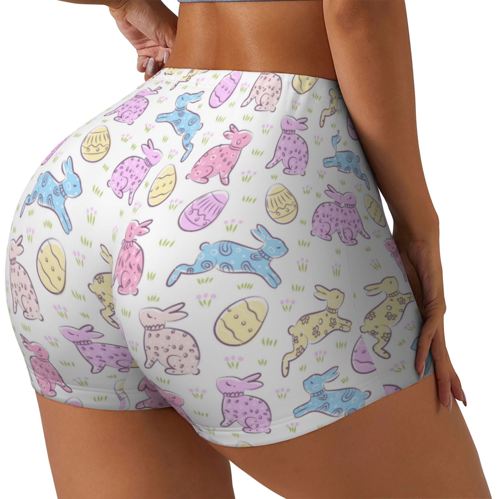 Haiem Easter Colorful Rabbit No Front Seam Biker Shorts for Women Yoga Workout Gym Bike Shorts