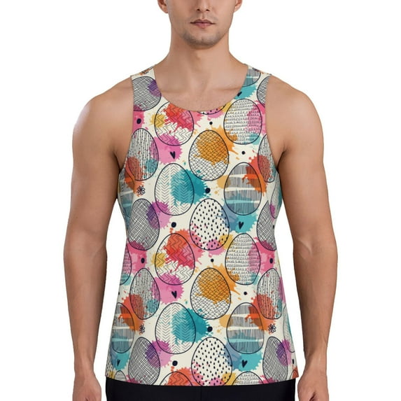 Haiem Easter Egg Men Workout Tank Top Gym Bodybuilding Sleeveless Muscle T Shirts Athletic Tank Breathable Workout Shirt-Large