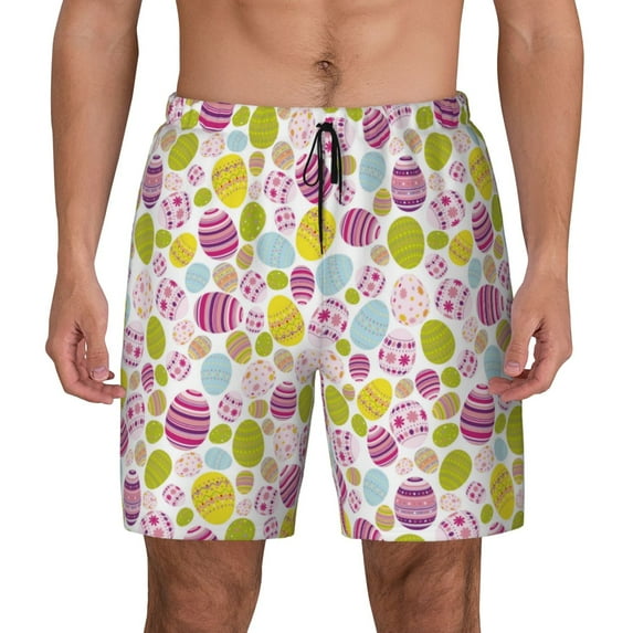Haiem Easter Egg Mens Swim Trunks with Compression Liner 2 in 1 Swimming Shorts Stretch Swimwear Quick Dry,Board Shorts-Small