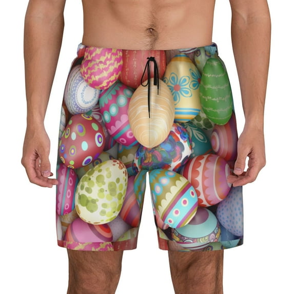 Haiem Easter Eggs Mens Swim Trunks with Compression Liner 2 in 1 Swimming Shorts Stretch Swimwear Quick Dry,Board Shorts-XX-Large