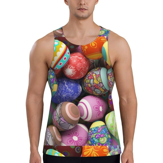 Haiem Easter Eggs1 Men Workout Tank Top Gym Bodybuilding Sleeveless Muscle T Shirts Athletic Tank Breathable Workout Shirt-3X-Large