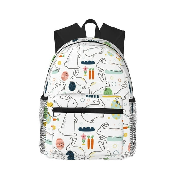 Haiem Easter Rabbit Lightweight Backpack for School, Classic Basic Water Resistant Casual Daypack for Travel with Bottle Side Pockets