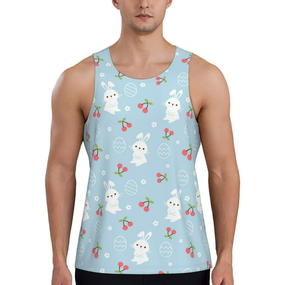 Haiem Easter Rabbit Men Workout Tank Top Gym Bodybuilding Sleeveless Muscle T Shirts Athletic Tank Breathable Workout Shirt-Large