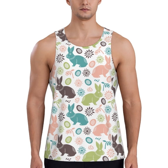 Haiem Easter Rabbit Men Workout Tank Top Gym Bodybuilding Sleeveless Muscle T Shirts Athletic Tank Breathable Workout Shirt-Small
