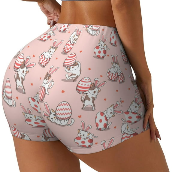 Haiem Easter Rabbit No Front Seam Biker Shorts for Women Yoga Workout Gym Bike Shorts with Tummy Control Moisture-Wicking-X-Large