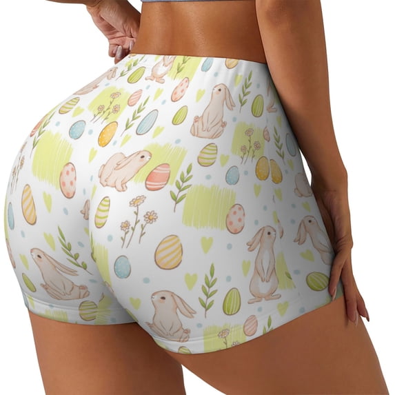 Haiem Easter Rabbit No Front Seam Biker Shorts for Women Yoga Workout Gym Bike Shorts with Tummy Control Moisture-Wicking-