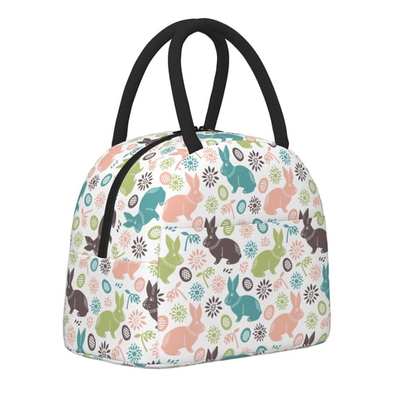 Haiem Easter Rabbit Printed Lunch Bag Women, Lunch Box Lunch Bag for Women, Small Leakproof Cute Lunch Tote Large Capacity Reusable Insulated Cooler Lunch Container