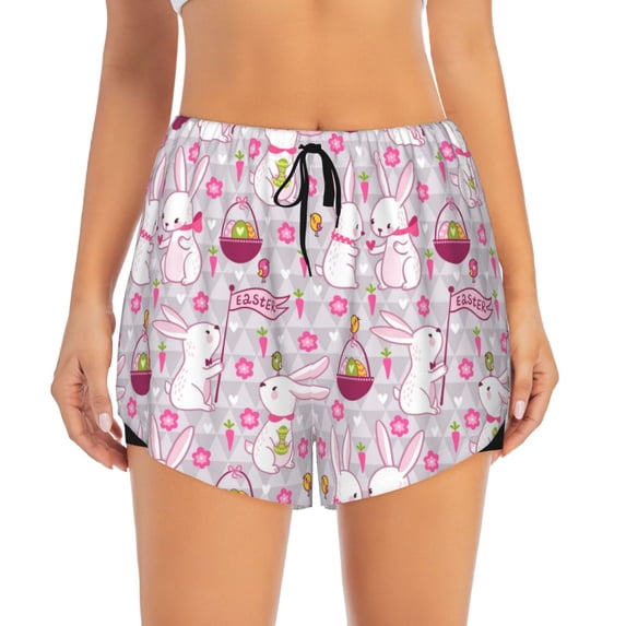 Haiem Easter Rabbit Women's 2 in 1 Running Shorts - Lightweight Athletic Workout Gym Yoga Breathable Sports Shorts Liner with Phone Pockets-XX-Large