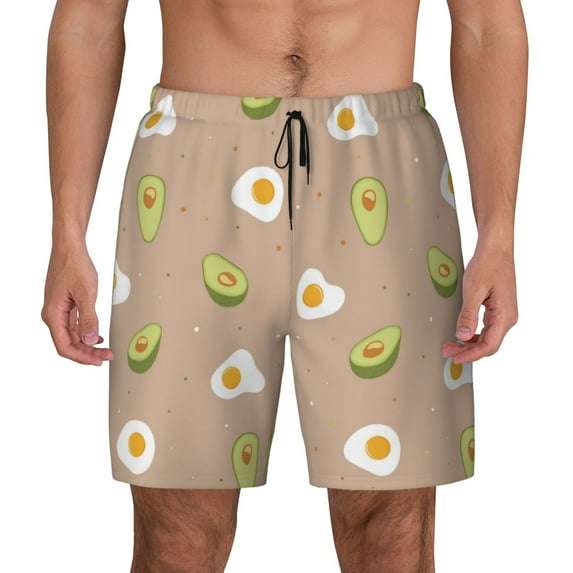 Haiem Egg and Avocado Mens Swim Trunks with Compression Liner 2 in 1 Swimming Shorts Stretch Swimwear Quick Dry,Board Shorts-Small
