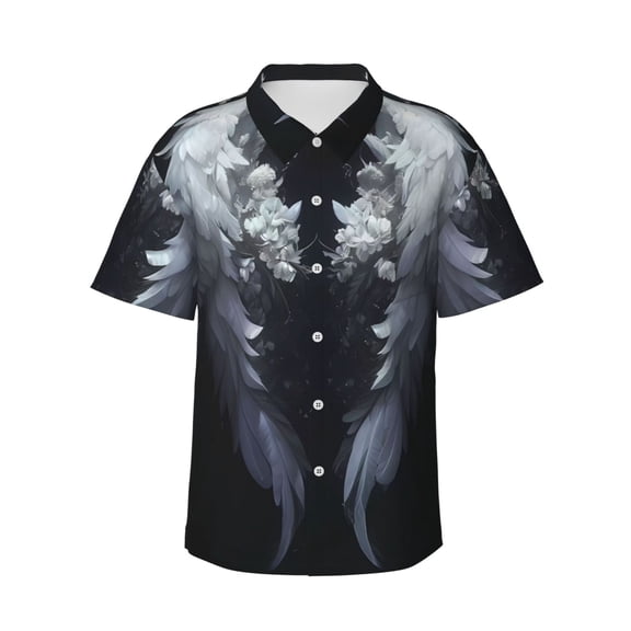Haiem Elegant Feathered Floral Wings Printed Hawaiian Shirt for Men - Men’s Casual Beach Summer Shirts - Stretch Fabric with Modern Fit-XX-Large