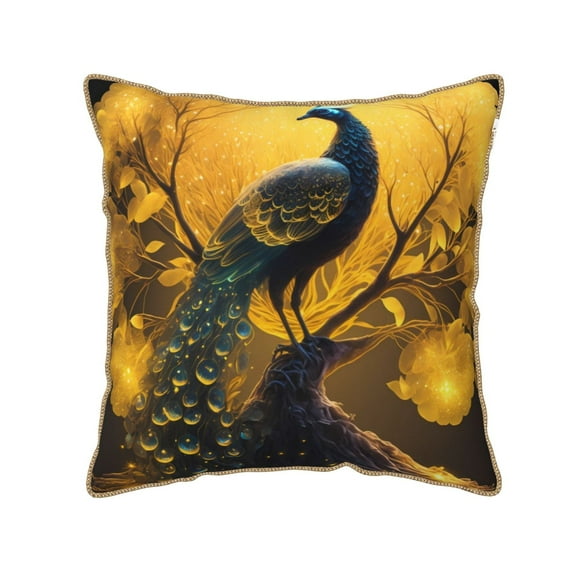 Haiem Elegant Gold Leaf Peacock Print Velvet Soft Solid Decorative Square Throw Pillow Covers Set with Elegant Piping Christmas Cushion Case for Sofa Bedroom Car-18"x18"