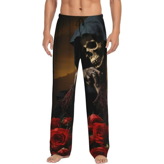 Haiem Elegant Rose Skull Men's Pajama Pants Ultra Lightweight Pjs Bottoms Sleepwear Bottom Pants With Pocket Drawstring-