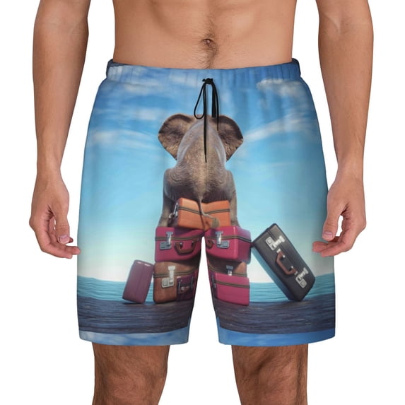 Haiem Elephant Sits Men'S Quick-Dry Swim Trunks: Comfortable Beach Shorts With Mesh Lining And Pockets - Ideal For Swimming And Sunbathing Large