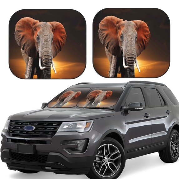 Haiem Elephant Sunset In Kenya Windshield Sun Shade: Universal Foldable 2-Piece Car Front Window Sunshade - Blocks Uv Rays, And Reduces Heat,Essential Car Accessory Small