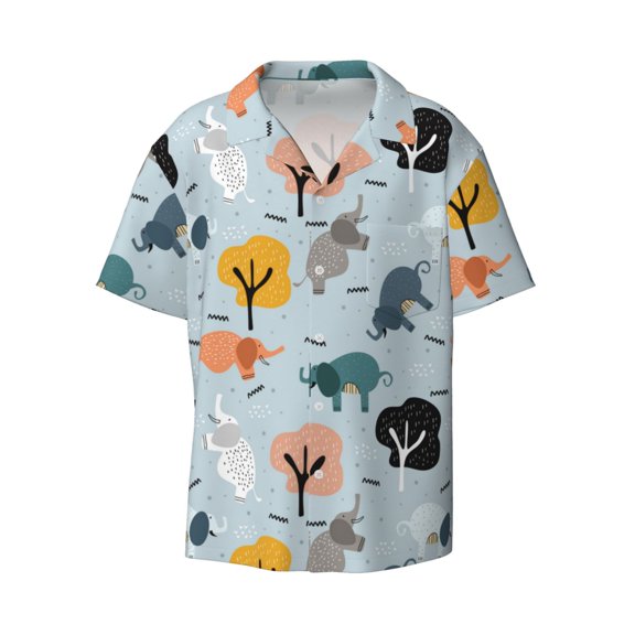 Haiem Elephant Tree Men's Casual Shirts Short Sleeve Button Down Shirts Fashion Textured Summer Beach Shirt-Medium