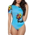 thumbnail image 1 of Haiem Elephant Trunk Couple Flowers Women's Crew Neck Short Sleeve Bodysuit Tops Stretchy Slim Basic-XX-Large, 1 of 9