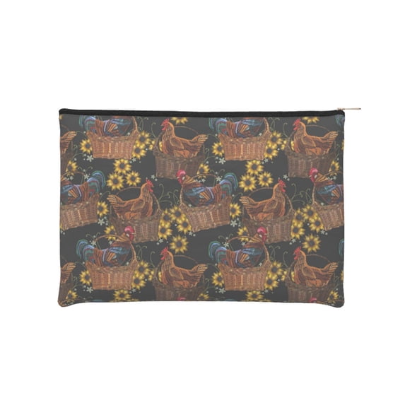 Haiem Embroidery Chicken Rooster And Sunflowers Music Lover Merch Makeup Bag, Cosmetic Bag,Singer Fans Cosmetic Bag, Portable Stationary Storage Organizer, Travel Makeup Bag