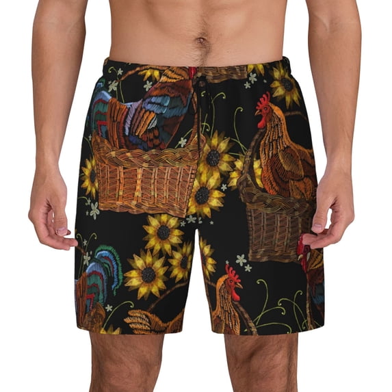 Haiem Embroidery Chicken Rooster Men'S Quick-Dry Swim Trunks: Comfortable Beach Shorts With Mesh Lining And Pockets - Ideal For Swimming And Sunbathing Small
