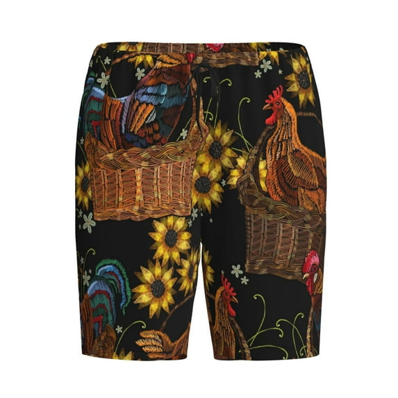 Haiem Embroidery Chicken Rooster Men's Pajama Short with Soft Woven Cotton Elastic Waistband Sleep Short-3X-Large