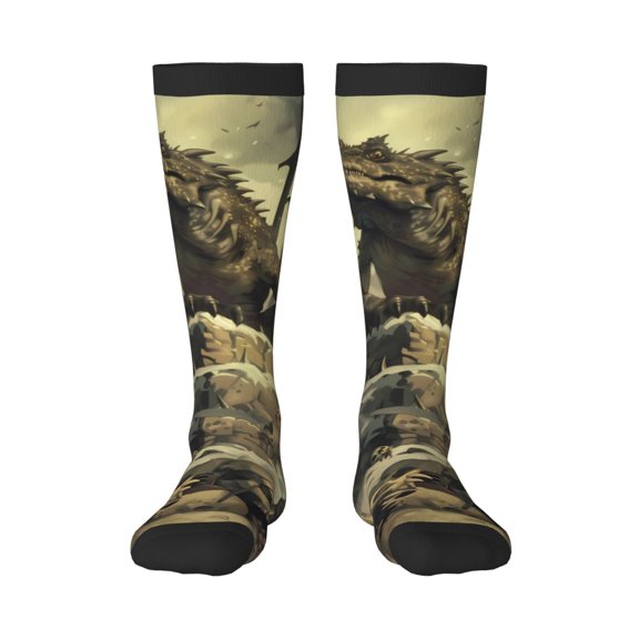 Haiem Epic Dragon Skull Scene Socks, Funny Novelty Crazy Design Cotton Socks Sports Socks Knee High Socks For Men, Women,1Pairs - Gift For Working Friends