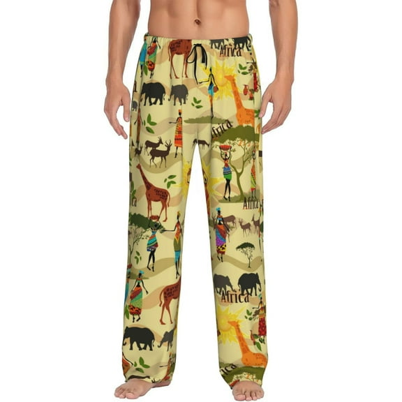 Haiem Ethnic African Men's Pajama Pants Ultra Lightweight Pjs Bottoms Sleepwear Bottom Pants With Pocket Drawstring-