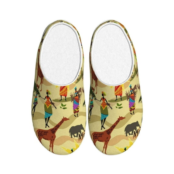 Haiem Ethnic African Print Women's Fuzzy Memory Foam House Slipper Cozy Home Footwear Non-slip Winter Slippers-35/36