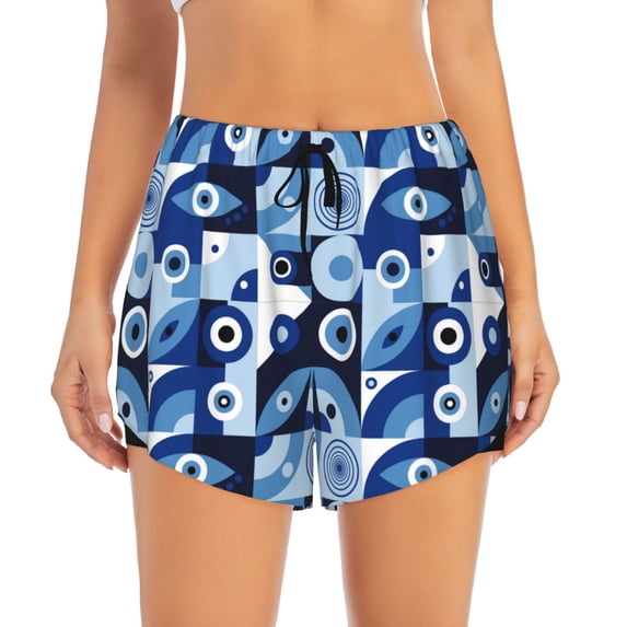 Haiem Evil Eye Women's 2 in 1 Running Shorts - Lightweight Athletic Workout Gym Yoga Breathable Sports Shorts Liner with Phone Pockets-X-Large