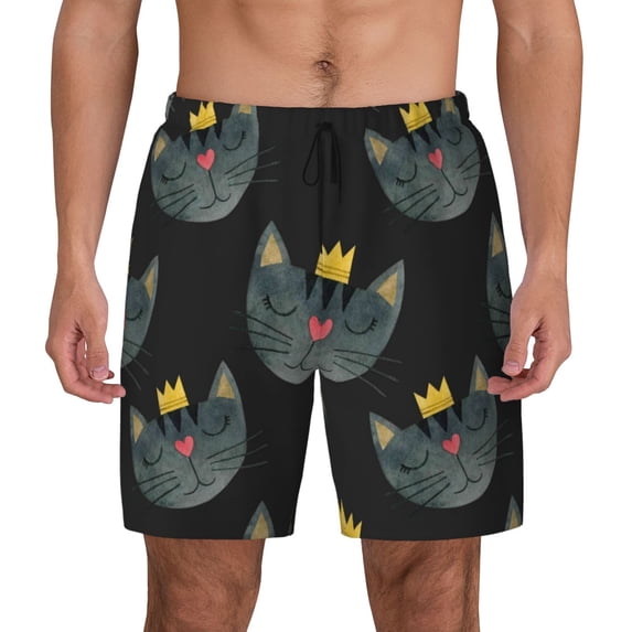 Haiem Faces Of The Cat Men'S Quick-Dry Swim Trunks: Comfortable Beach Shorts With Mesh Lining And Pockets - Ideal For Swimming And Sunbathing Small