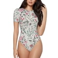 thumbnail image 1 of Haiem Fairy Floral Women's Crew Neck Short Sleeve Bodysuit Tops Stretchy Slim Basic-X-Large, 1 of 9