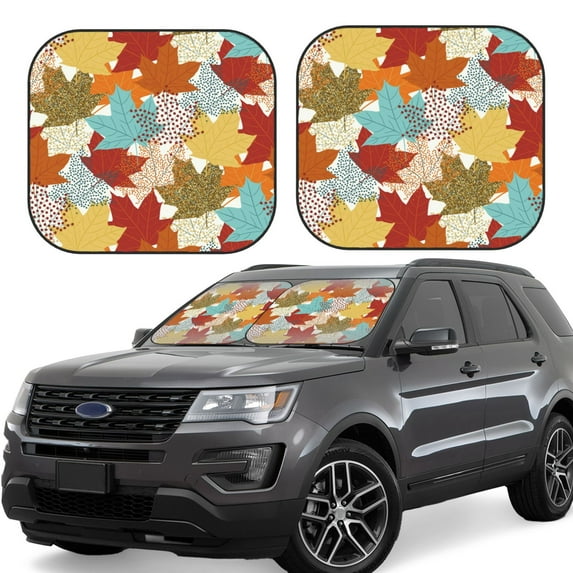 Haiem Fall Maple Leaves Car Windshield Sun Shade (2 Pieces) Foldable Windshield Sun Shade Car Accessories for Truck SUV Pickup-Small