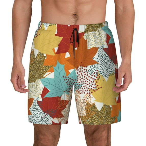 Haiem Fall Maple Leaves Mens Swim Trunks with Compression Liner 2 in 1 Swimming Shorts Stretch Swimwear Quick Dry,Board Shorts-X-Large
