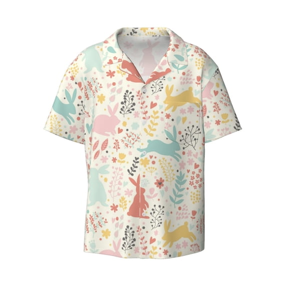Haiem Fall Rabbit Men's Casual Shirts Short Sleeve Button Down Shirts Fashion Textured Summer Beach Shirt-XX-Large