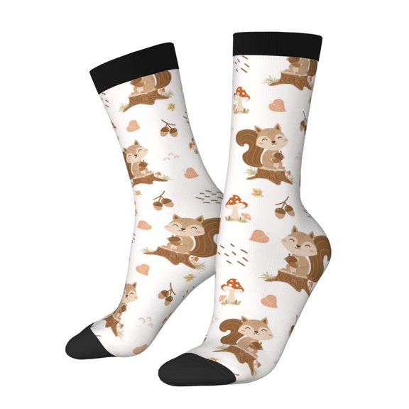 Haiem Fall Squirrel Pattern Crew Socks – Soft & Durable Moisture-wicking Socks, Stay-Up Fit for Business, Work, and Casual Wear Size 5-11