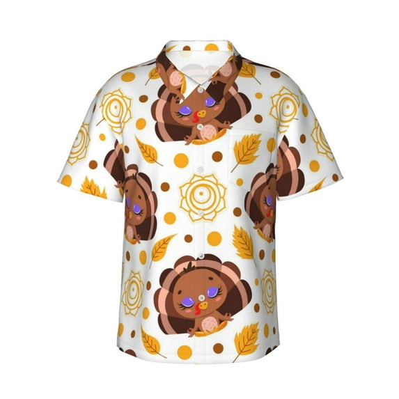 Haiem Fall Turkey Printed Hawaiian Shirt for Men - Men’s Casual Beach Summer Shirts - Stretch Fabric with Modern Fit-X-Large