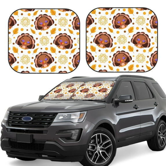 Haiem Fall Turkey Car Windshield Sun Shade (2 Pieces) Foldable Windshield Sun Shade Car Accessories for Truck SUV Pickup-Large