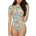 thumbnail image 1 of Haiem Famous Places Women's Crew Neck Short Sleeve Bodysuit Tops Stretchy Slim Basic-X-Large, 1 of 9