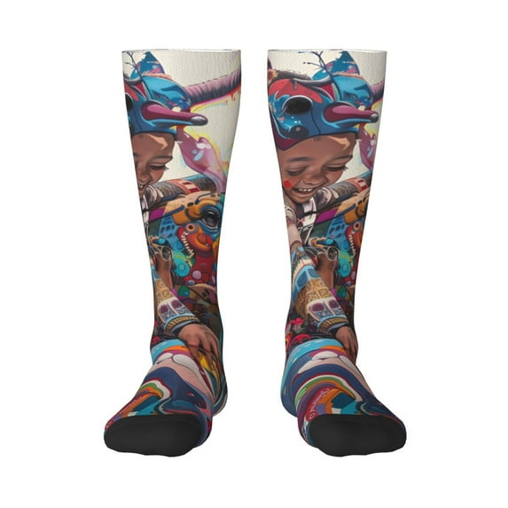Haiem Fantasy Colorful Beast Socks, Funny Novelty Crazy Design Cotton Socks Sports Socks Knee High Socks For Men, Women,1Pairs - Gift For Working Friends