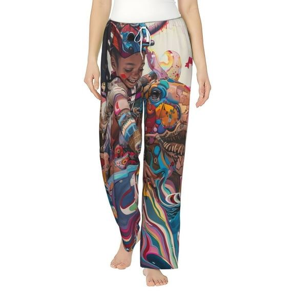 Haiem Fantasy Colorful Beast Women's Pajama Pants Ultra Lightweight Pjs Bottoms Sleepwear Bottom Pants With Pocket Drawstring-Large