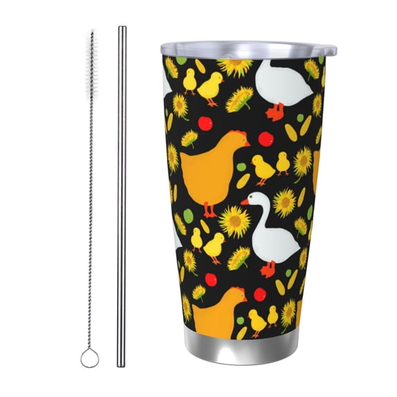 Haiem Farm Goose Printed 20oz Straight Skinny Car Cups With Insulated Cup Sleeve Portable Handle, Sports Travel Coffee Mug, Stainless Steel, Insulated-Straw Two-piece Set