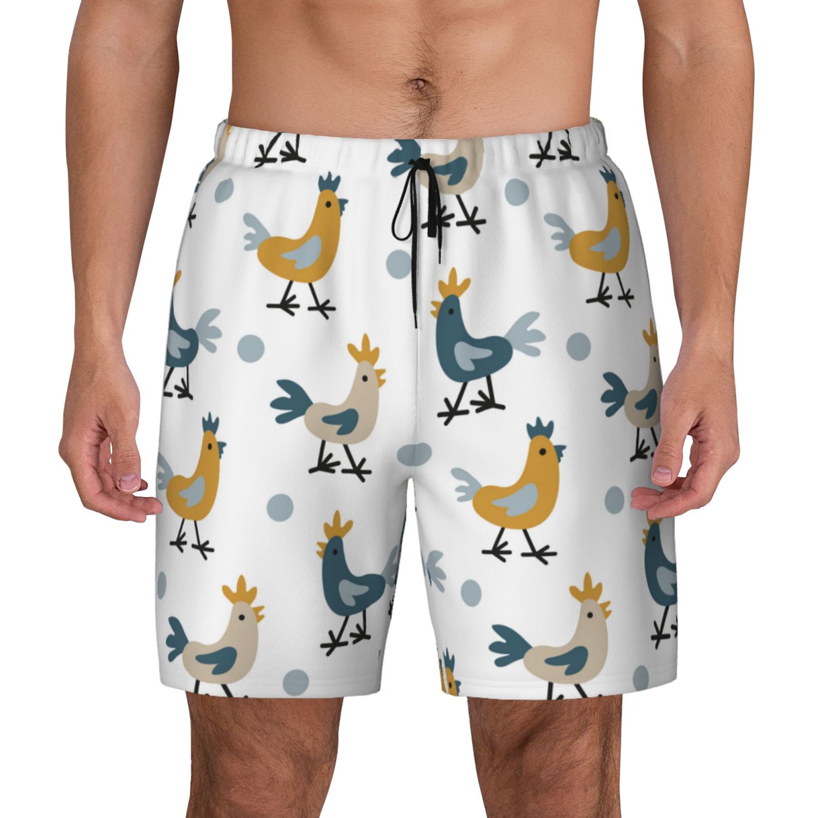 Haiem Farm Roosters Mens Swim Trunks with Compression Liner 2 in 1
