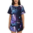 thumbnail image 1 of Haiem Feathered Wolf Pattern Pajama Set for Women 2 Piece Lounge Set Short Sleeve Tops and Shorts Soft Sleepwear-X-Large, 1 of 7
