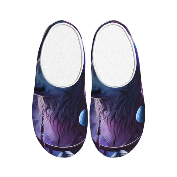 Haiem Feathered Wolf Print Women's Fuzzy Memory Foam House Slipper Cozy Home Footwear Non-slip Winter Slippers-37/38