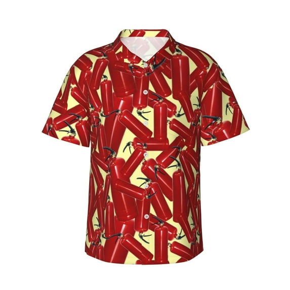 Haiem Fire Extinguisher Printed Hawaiian Shirt for Men - Men’s Casual Beach Summer Shirts - Stretch Fabric with Modern Fit-Small