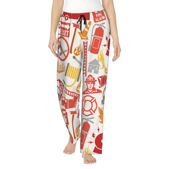 Haiem Firefighter Icons Women's Pajama Pants Ultra Lightweight Pjs Bottoms Sleepwear Bottom Pants With Pocket Drawstring-Large