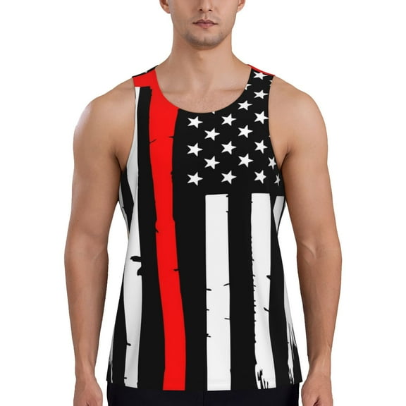 Haiem Firefighters USA Flag Men Workout Tank Top Gym Bodybuilding Sleeveless Muscle T Shirts Athletic Tank Breathable Workout Shirt-3X-Large